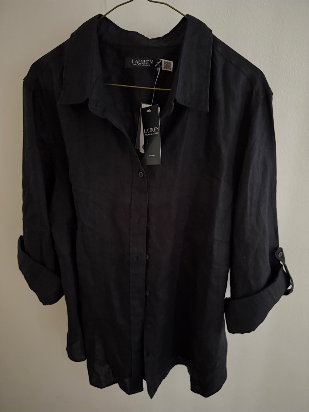 Lauren Ralph Lauren Ladies Black Linen Button-Down Shirt